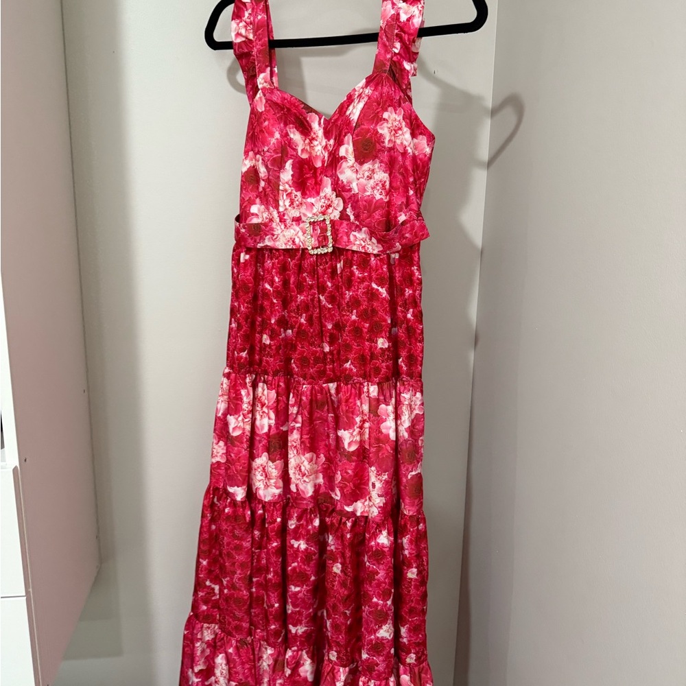 SHEIN Red and Pink Floral Maxi Dress